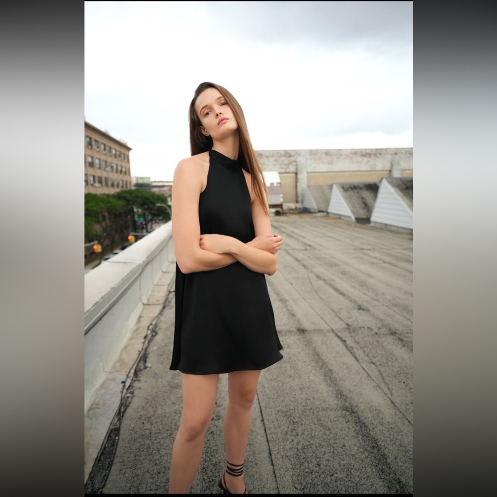 Low back black halter dress